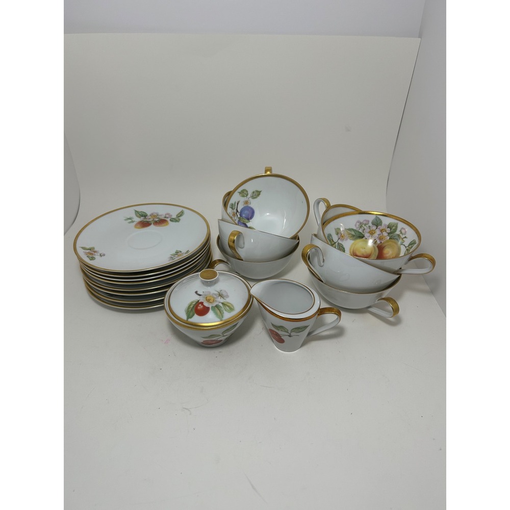 Hutschenreuther Selb Bavaria Fruit Porcelain Tea Set Cups Saucers Sugar Creamer